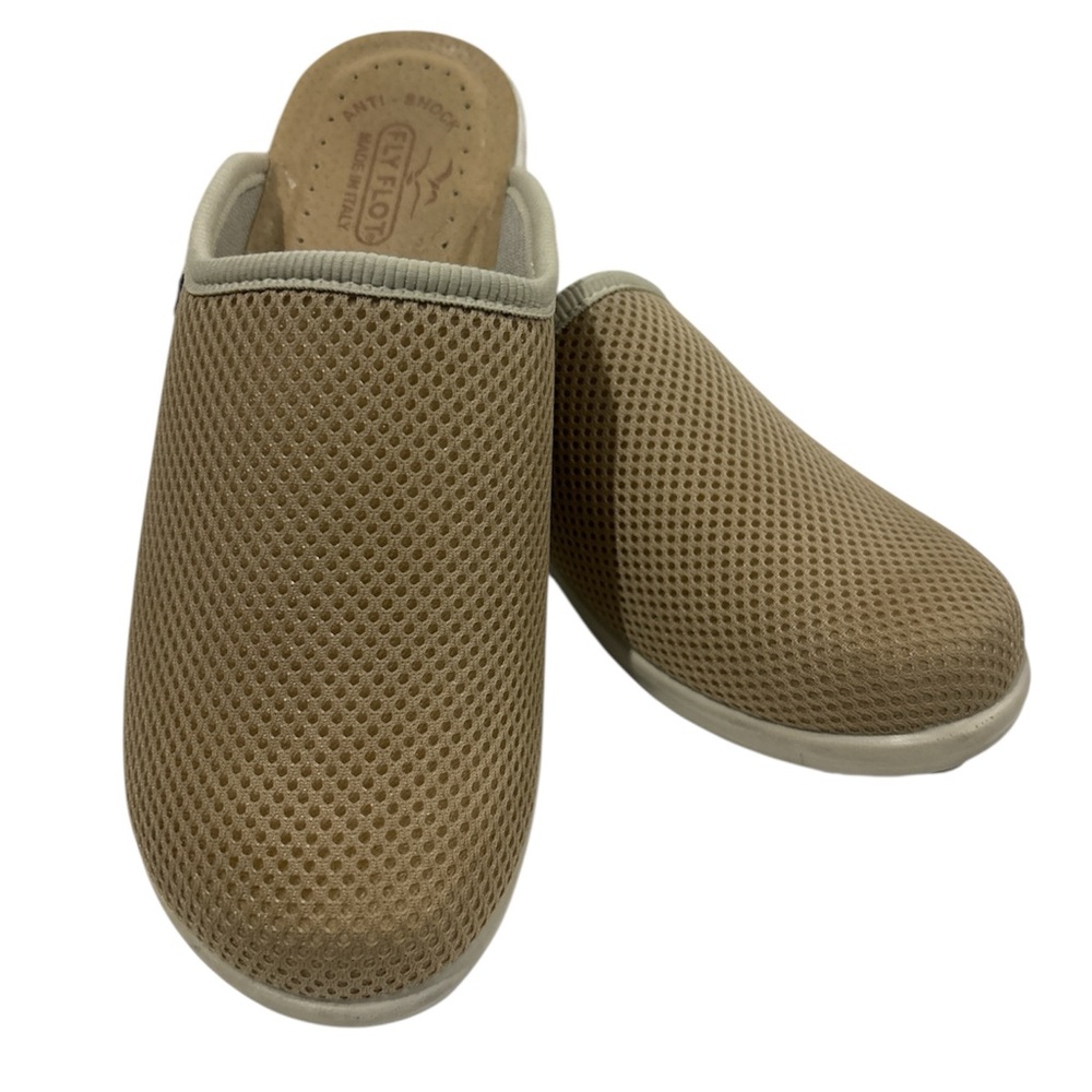Fly Flot Women’s Tan Mesh Clogs with Anti-Shock Soles…Made in Italy Size 38(7.5)